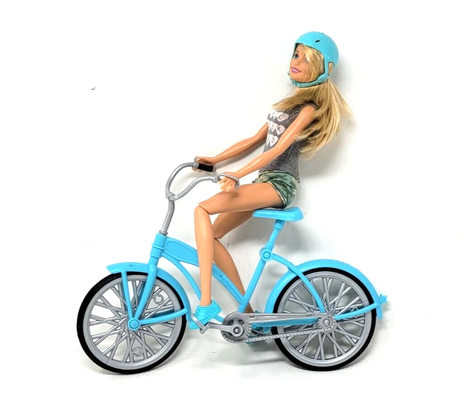 Barbie Bicicleta Muñeca y Casco, Rubio Ojos Azules Juego Bicicleta Juguetes Usado Estado Foto 2 de 4