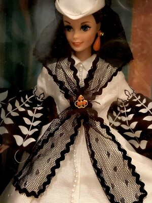 Vintage 1994 Barbie as Scarlett O'Hara Black & White Dress Gone with the Wind