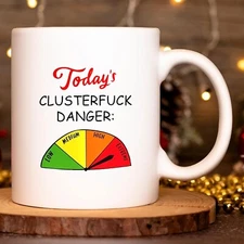 Funny Clusterfuck Gauge Mug 11oz - Office Humor Gift - Chaos Level Coffee Cup