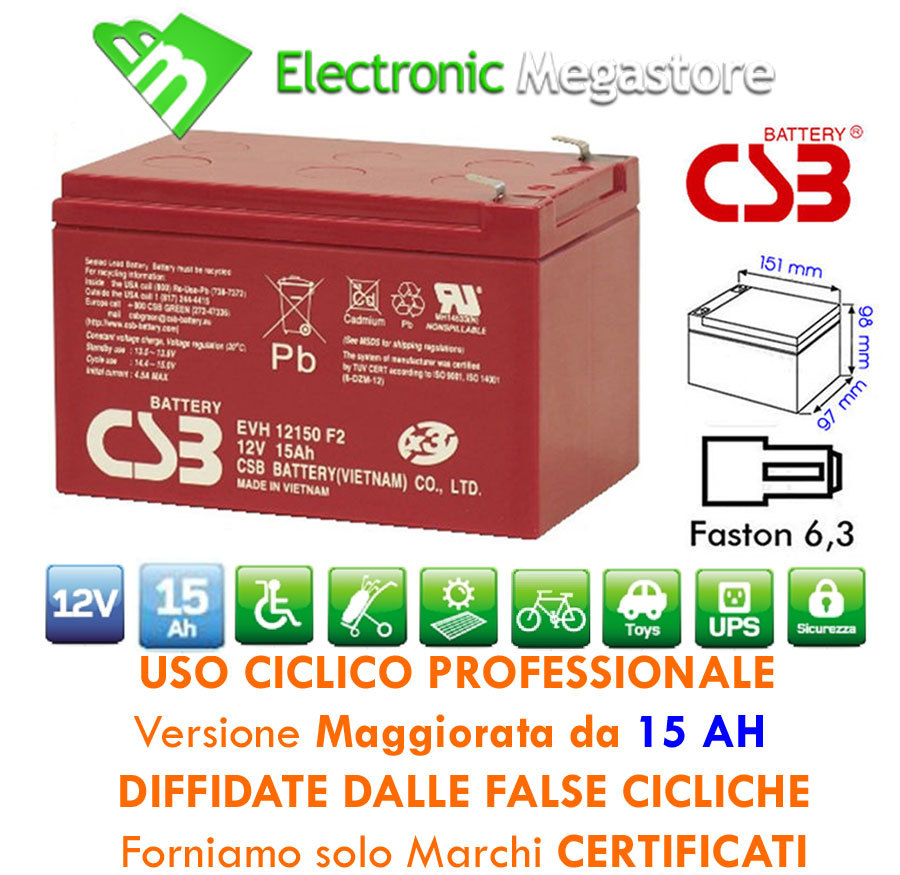 Batteria 12V 12Ah Deep Cycle AGM per Monopattino e Bici Elettrica