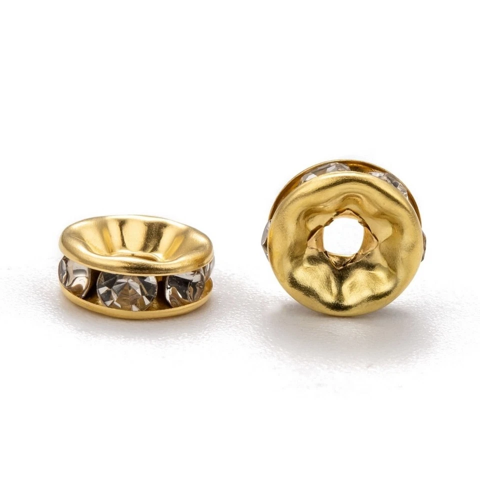 20 PERLES INTERCALAIRE STRASS TRANSPARENT METAL DORE OR 8 mm - Grade A - Photo 3/4