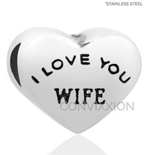 I Love You Wife European Charm Bead Heart Family Married Romance Stainless Steel