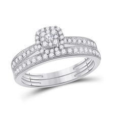 10kt White Gold Womens Round Diamond Bridal Wedding Engagement Ring Band Se