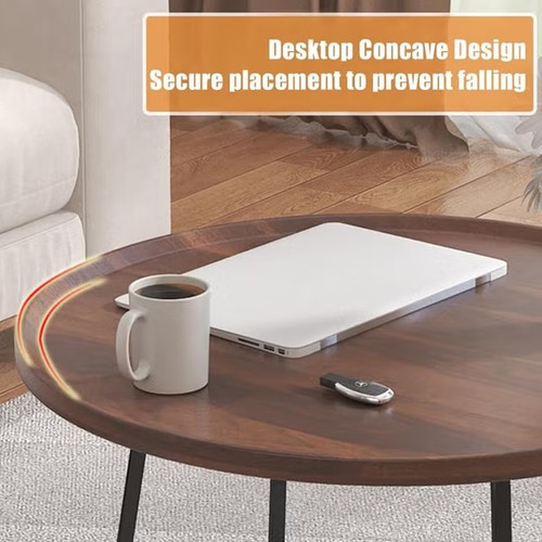 XCJump 80cm Round Coffee Table – Modern MDF End Table with Steel Frame, Brown - Picture 3 of 6