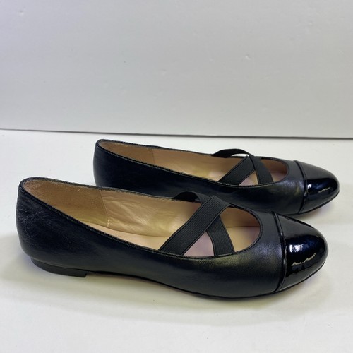 TARYN ROSE TRi Bice Black Leather Crisscross Mary Janes Ballerina Ballet Flats 6 - Picture 6 of 8