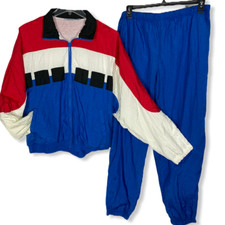 Todd 1 Women Tracksuit Jacket Pants Windbreaker Red White Blue Size XL 90s VTG