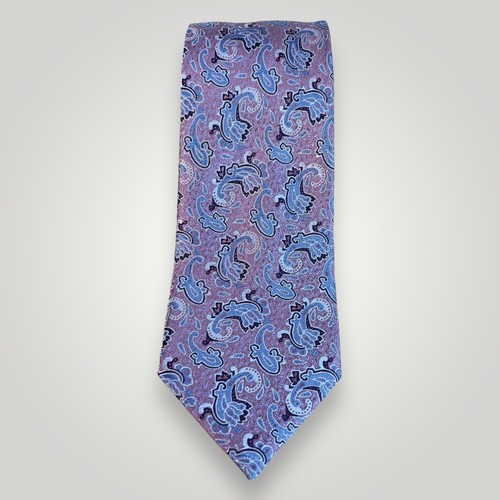 Daniel De Fasson Studio Tie Pink Blue Paisley Handmade 100% Silk 59” x 3.5” - Picture 7 of 8