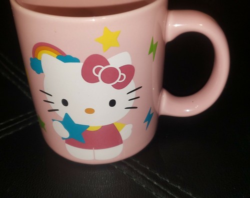 Hello Kitty Pink Coffee Mug 2014 Sanrio Face White with stars and rainbow - Picture 5 of 5
