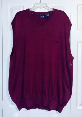 Chaps Big & Tall Mens 3XLT Burgundy V-Neck Sleeveless Pullover Sweater Vest NWT