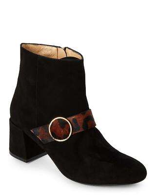 NEW A. BOTTEGA Black Suede & Leopard Hair Calf Ankle Boots - MSRP $380.00!