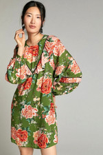 Farm Rio Floral Shift Dress Anthropologie Elinor Green Tunic Balloon Slve 1X NEW