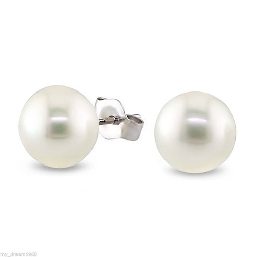 8.0mm Button Freshwater Cultured Pearl Stud Earrings in Sterling Silver