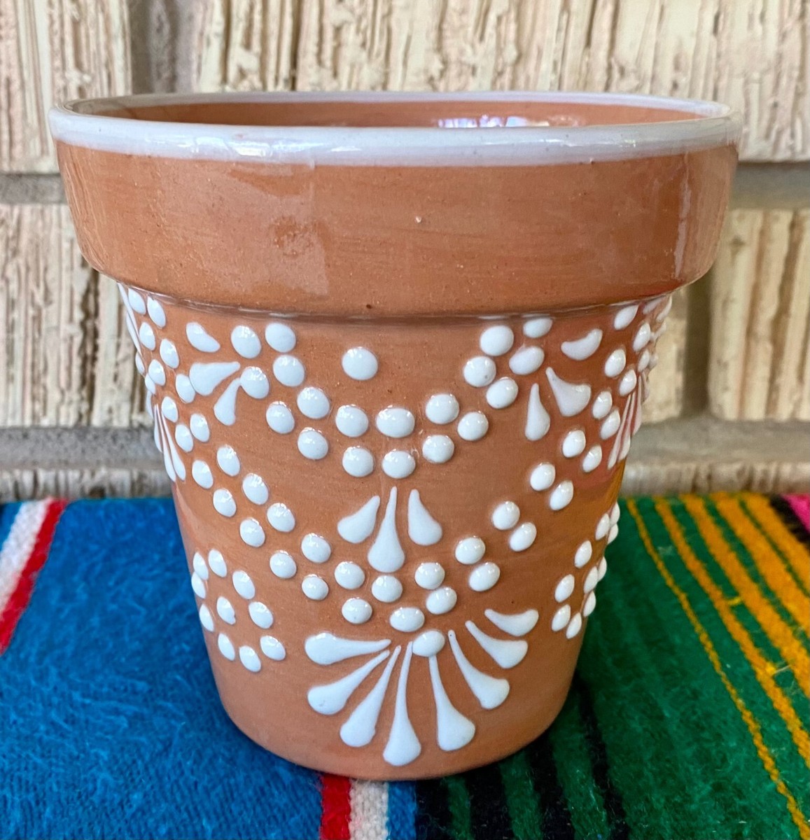 Mexican Ceramic Flower Pot Planter Folk Art Pottery Handmade