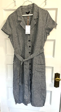 Quince 100% European Linen Button Front Midi Dress Sz Med NEW tag Gingham Belted