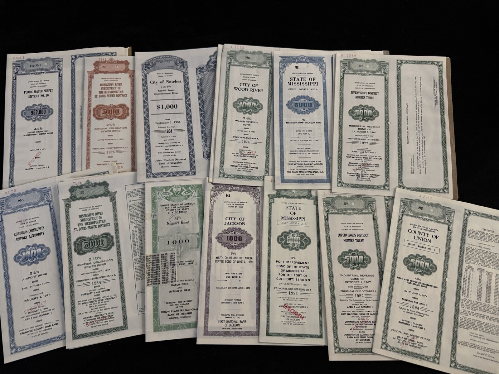 400+ SPECIMEN BOND  St Louis MISSOURI Illinois MISSISSIPPI + accompanying ppwork