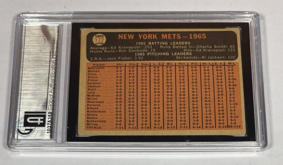 1966 Topps YOGI BERRA/CASEY STENGEL SIGNED METS Team Card #172 Rare HOF DUO AUTO - Image 3 of 4