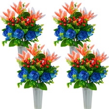 Artificial Cemetery Flowers for Grave, Set of 4 Artificial Flowers Bouquet Memor