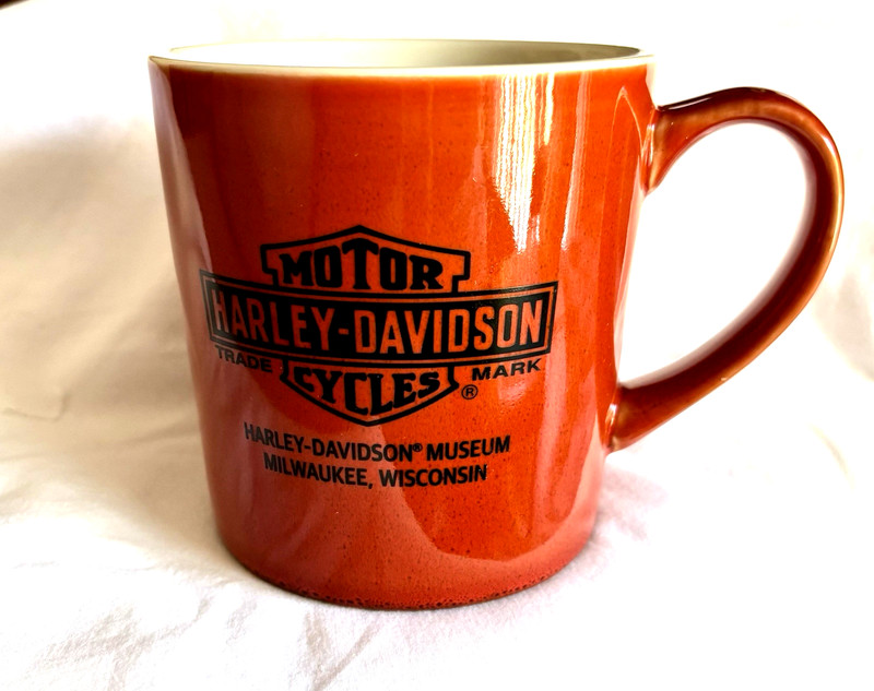 Harley-Davidson Orange Black Coffee Mug Handle Museum Milwaukee , Wisconsin
