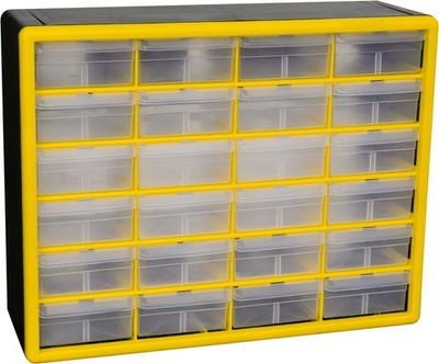 24 Drawer Plastic Storage Cabinet 20 W x 6 D 16 H Akro Mils Yellow