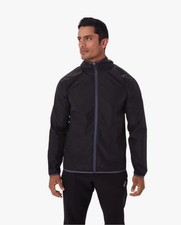 NWT ASICS Men Black Packable Hooded Full Zip Windbreaker Jacket Small Gorpcore