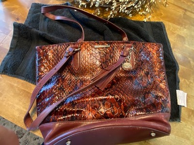 BRAHMIN ASHER BURGUNDY MELBOURNE EMBOSSED CROC LEATHER ZIP TOTE MEDIUM HANDBAG