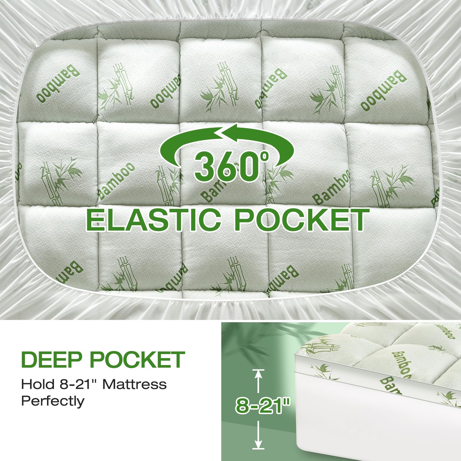 Easthome Mattress Topper Queen Size Viscose Derived from Bamboo, Thick Soft P...