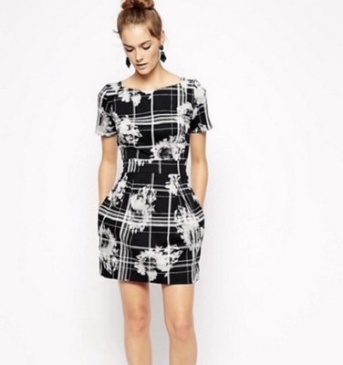 French Connection Black and White Wilderness Check Sheath Dress - Size - 2