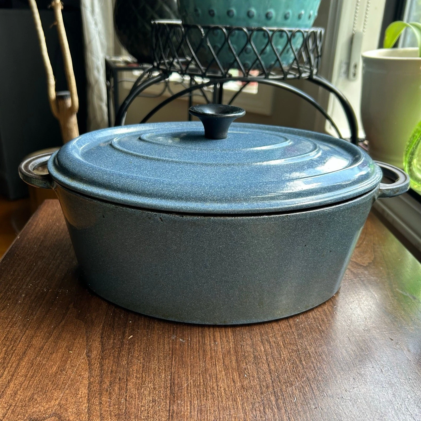 Vintage French Oval Nomar Staub Blue Enameled Cast Iron Dutch Oven France 29