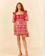 Farm Rio Summer Sunrise Mini Dress Sz Small Red Pink Boho