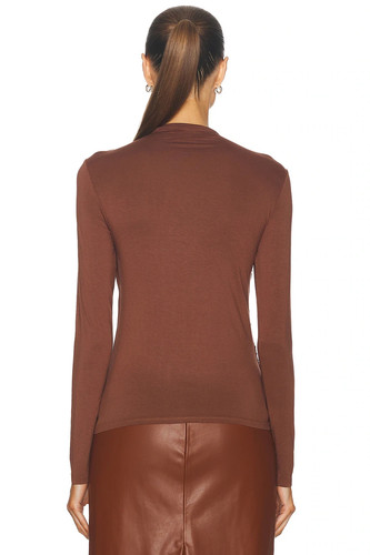Enza Costa Viscose Jersey Twist Top in Nutshell Brown Long Sleeve XS NWOT $165 - Picture 3 of 4