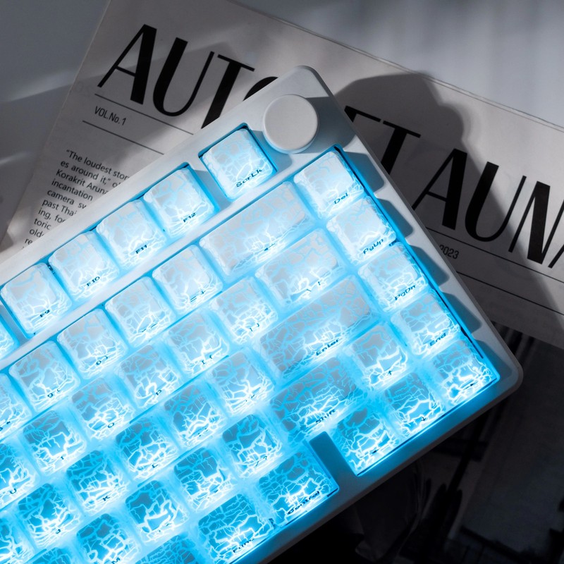 XVX Ice Crack Shine-Through OEM Keycaps White IMD Side Print 61/118 Keys