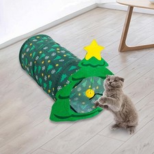 Christmas Cat Tunnel Foldable Pet Tunnel Soft Velvet Exterior Cat Toys with Bell