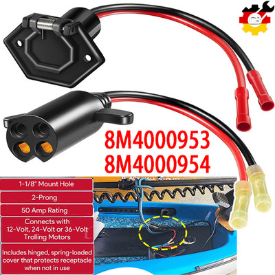 8M4000953 8M4000954 Trolling Motor Guide Power Plug Receptacle 2-Prong12V 24V 36