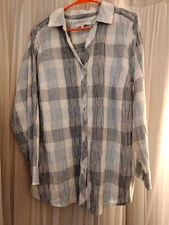 Foxcroft NYC | Womens Caspian Puckered Plaid Button-Up Shirt | 16W Blue Plus