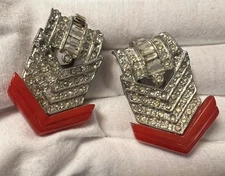 *FLAWS* Vtg Art Dec 1930s Dress shoe Fur Clip pair PAT 1.801.128 Red Bakelite