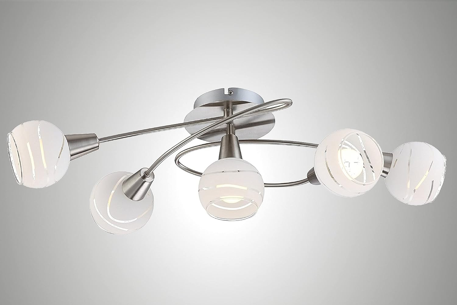 Lampada Da Soffitto a 5 Luci, 1001-52 SD, Dimmerabile, Effetto Acciaio Inox, Con