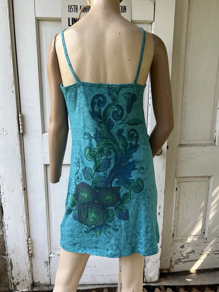 Vintage 2000s Printed Tank Dress Floral Swirl Tattoo Art Emo Indie Sleaze Skins - Image 4 of 4