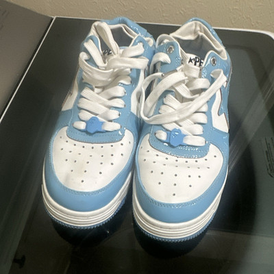 A Bathing Ape BAPE STA Men s Blue/White Leather Low Top Lace-Up Sneakers
