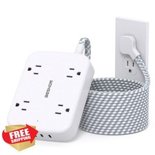 10FT Surge Protector Power Strip 4 Outlets 4 USB Flat Plug