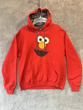 Elmo Sesame Street Elmo Face Print Mens Red Hoodie Drawstring Pockets Medium