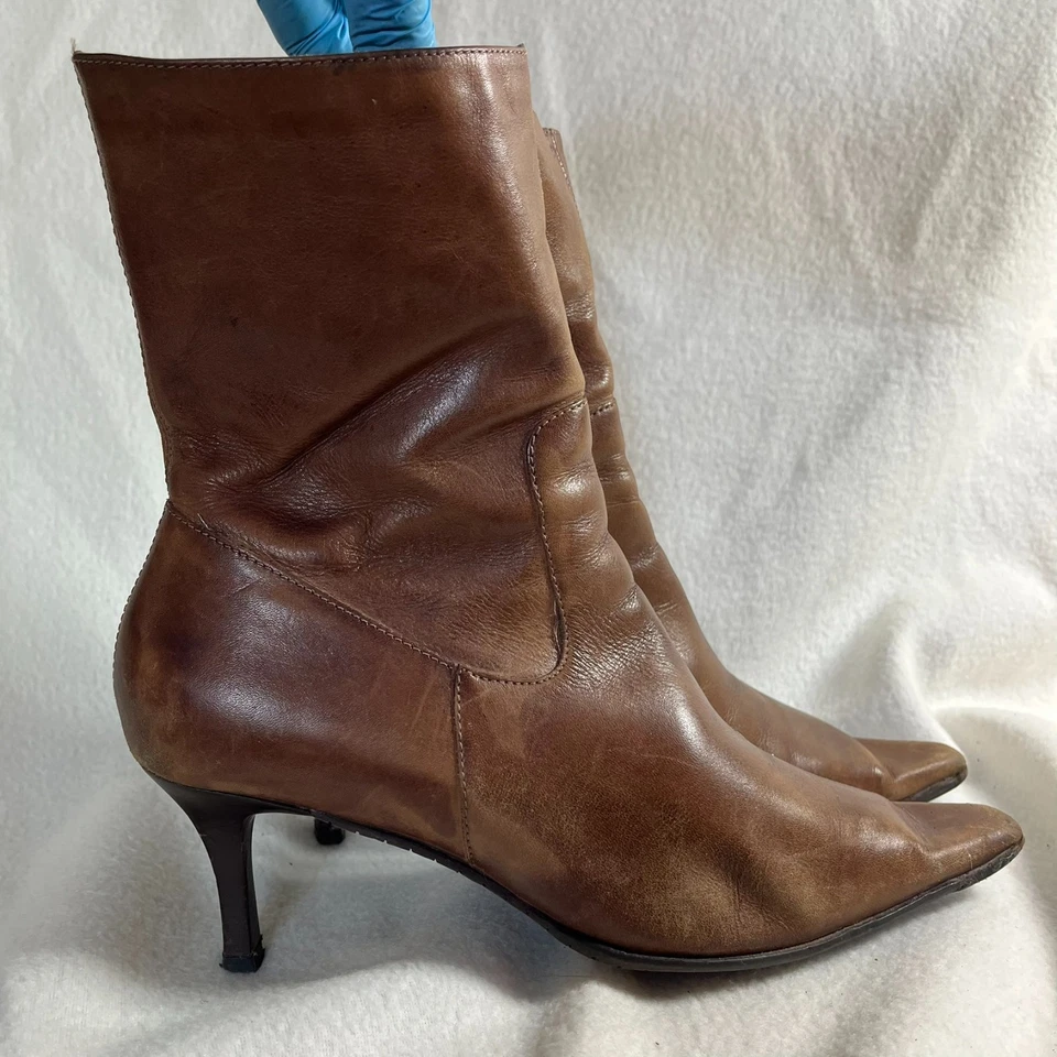 Diba Brown Leather Ankle Boots Pointe Toe US Size 9 - Image 3 of 4