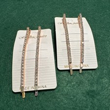 Rhinestone 4 Bobby Pin Set Crystal Hair Clips Rose Gold Tone Special Occasion