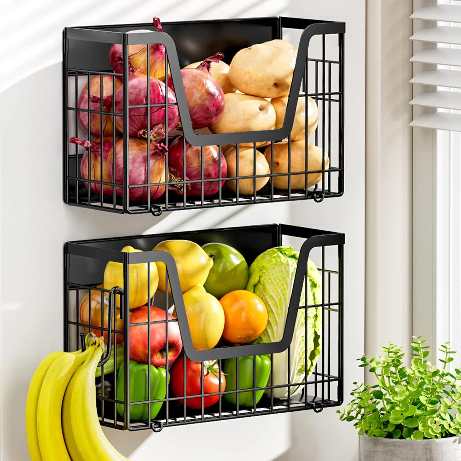 2 Set Magnetic Shelf for Fridge, Potato & Onion Storage Bins, Magnetic Fruit ...