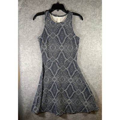 HM Navy Blue White Geometric Print Racerback Fit and Flare Mini Dress Small