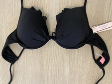 NWT Victoria's Secret The Fabulous Push-Up Underwire Ruffle Bikini Top 34A Black