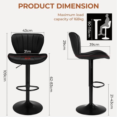 Height Bar Stool Adjustable Swivel Office Chair for Kitchen living Room Set of 2 - Picture 9 of 18