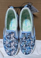 DISNEY'S STITCH Girls Slip-On Twin Gore Sneakers Print Glitter/Size 4/ Brand New