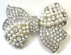 Vintage Silver Tone Icy Faux Pearl Bow Tie Brooch 24.4g — photo 1