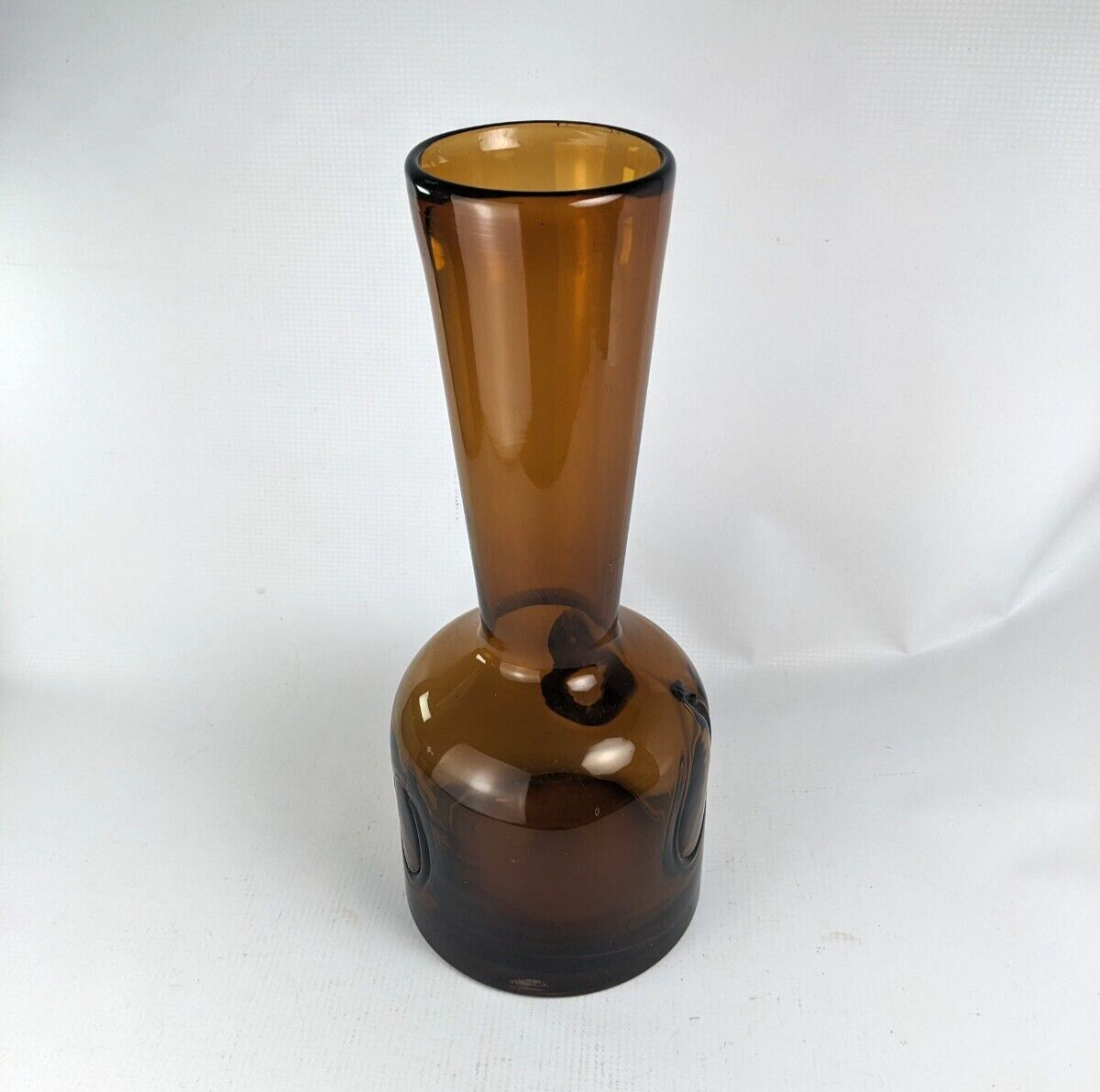 Vintage Amber art glass vase hand blown MCM 5.5