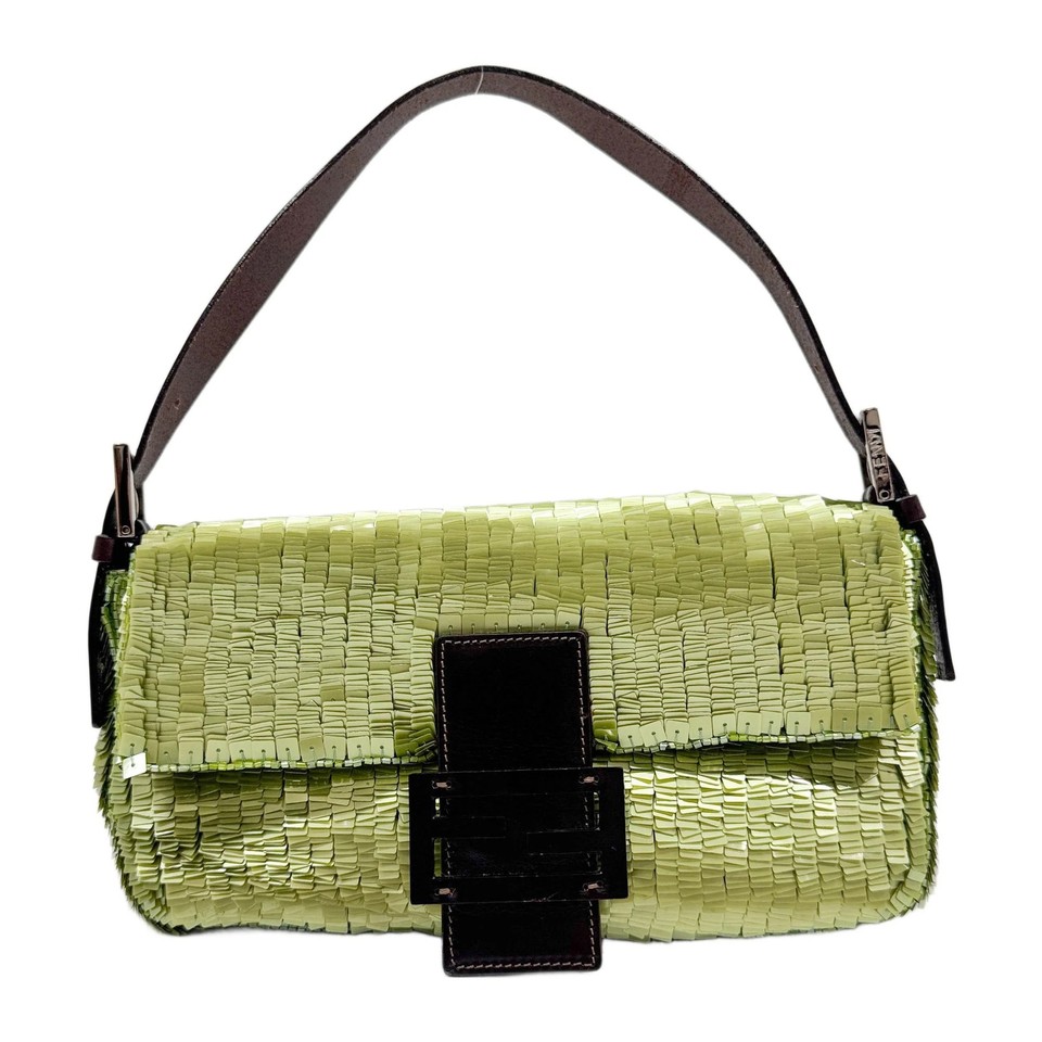 FENDI Baguette Green Sequin Shoulder Bag